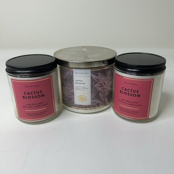 Bath & Body Works Candles CACTUS BLOSSOM 3-Wick & Single Lot Of 3 White Barn - Picture 1 of 5
